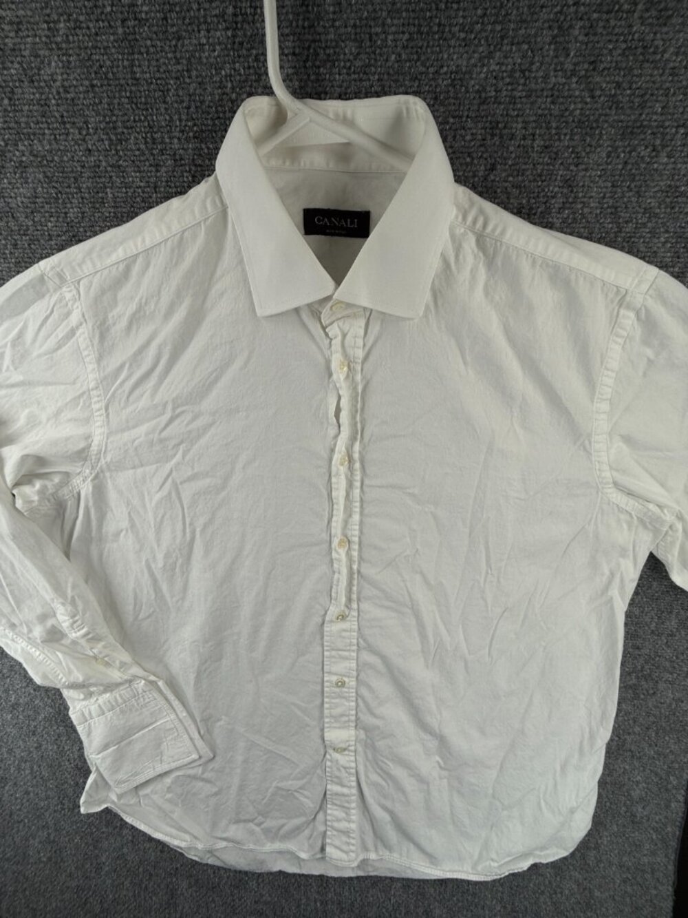 Canali Dress Shirt Men Italy White Long Sleeve Cotton French Cuff 17.5 Woven
